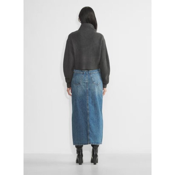 Aritzia WILFRED Montpellier Crop Coal Grey Wool Ribbed Mock Neck Sweater, Size S - Picture 13 of 15